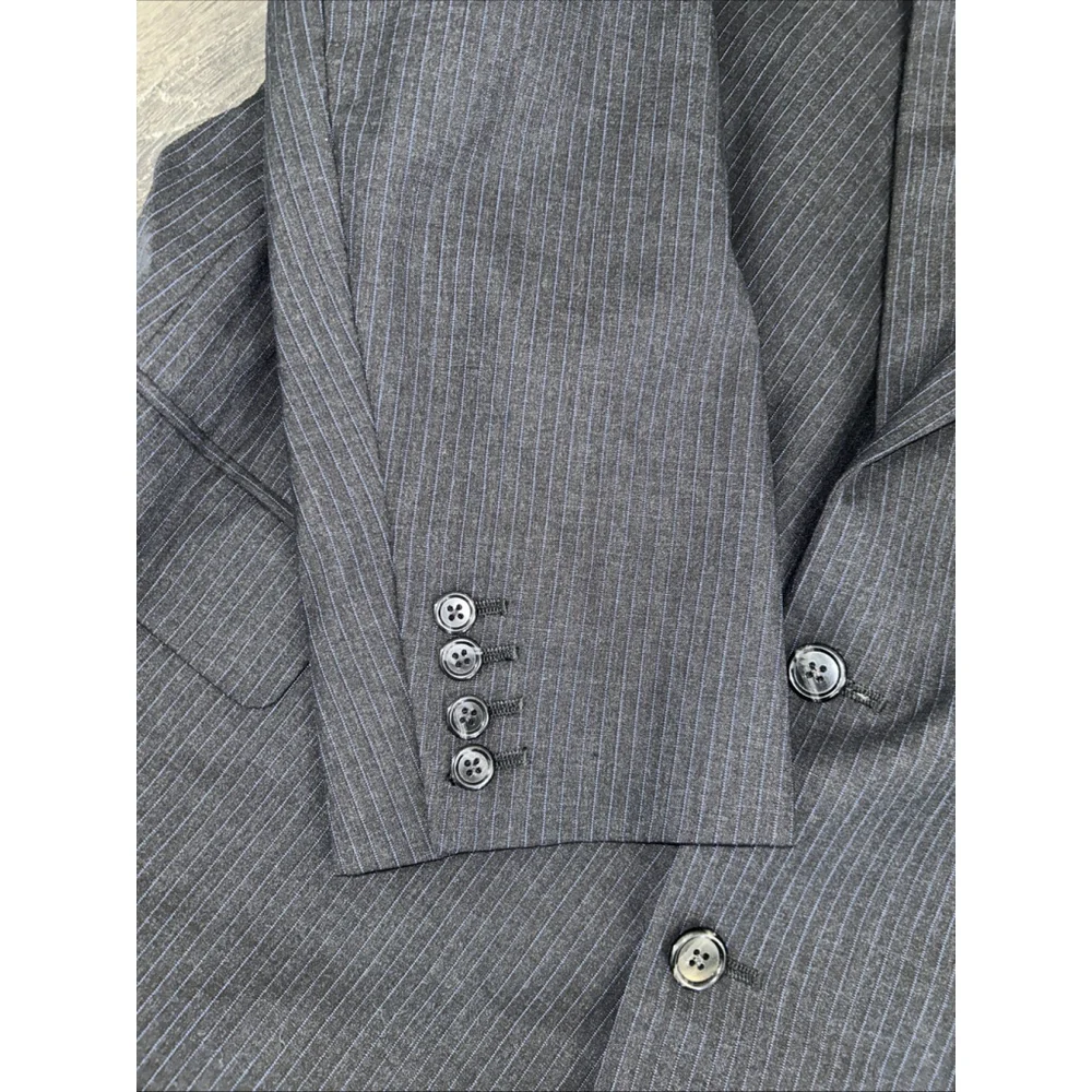 Tom James Royal Classic 48R Charcoal Blue Stripe Custom Blazer Jacket